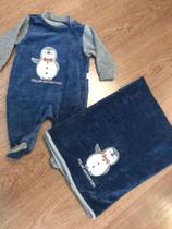 Kit manta e macacão/ saìda maternidade em plush para os meninos