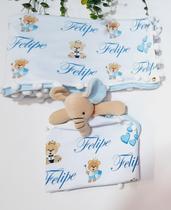 Kit Manta e Naninha com nome estampado e personalizado