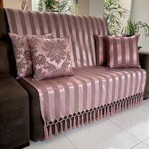 Kit Manta Listrada e 4 Capas de Almofadas Rosa Retrô 45cmx45cm Kit Manta Listrada e 4 Capas de Almofadas Rosa Retrô 45cmx45cm