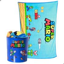 Kit manta mais balde de pipoca Super Mario cineminha