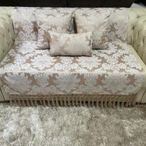 Kit Manta Medalhão, 2 Capas de Almofadas e 1 Almofada Retangular Bege Cobre 45cmx45cm