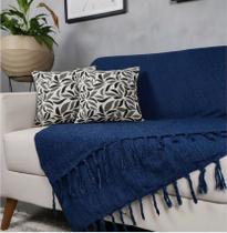 Kit Manta Para Sofá Azul + 2 Capas De Almofada Com Zíper Cor:01 Kit Manta Para Sofá Azul + 2 Capas De Almofada Com Zíper Cor:01
