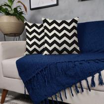 Kit Manta Para Sofá Azul + 2 Capas De Almofada Com Zíper Cor:01