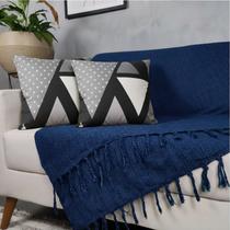 Kit Manta Para Sofá Azul + 2 Capas De Almofada Com Zíper Cor:03 Kit Manta Para Sofá Azul + 2 Capas De Almofada Com Zíper Cor:03