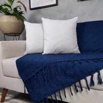 Kit Manta Para Sofá Azul + 2 Capas De Almofada Com Zíper Cor:06