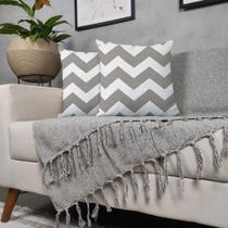 Kit Manta Para Sofá Cinza + 2 Capas De Almofada Com Zíper Cor:06