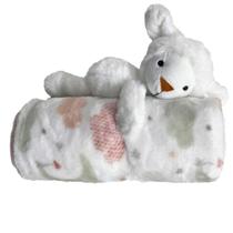 Kit Manta + Pelúcia Ovelha Laço Bebê 75x100cm Macia Leve Enxoval 0m+ Cobertor Presente Chá