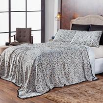 Kit Manta Plush Aveludado Onça Preto Queen 03 Peças - Fleece Super Macio c/ PomPom