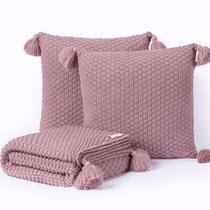 Kit Manta Sofa Sala Cama Casal 180X90 + 2 Capas 40X40 Rose