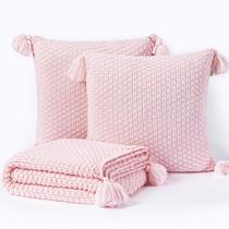 Kit Manta Sofa Sala Cama Casal 180X90 + 2 Capas 45X45 Rosa