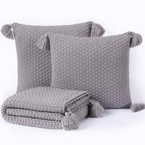 Kit Manta Sofa Sala Cama Queen 230X90 + 2 Capas 50X50 Cinza