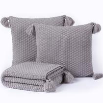 Kit Manta Sofa Sala Cama Queen 230X90 + 2 Capas 60X40 Cinza