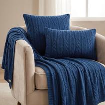 Kit Manta Sofa Trico Decorativa 150x90cm +2 Capa Almofada c3