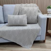 Kit Manta Sofa Trico Decorativa 150x90cm +2 Capa Almofada c3