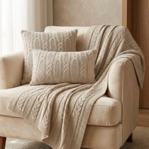 Kit Manta Sofa Trico Decorativa 150x90cm +2 Capa Almofada c3