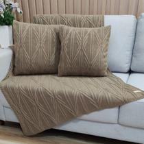 Kit Manta Trico Sofa Decorativa 150x90cm +2 Capa Almofada c2