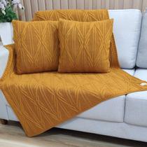 Kit Manta Trico Sofa Decorativa 150x90cm +2 Capa Almofada c2