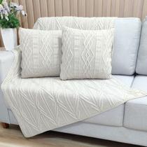 Kit Manta Trico Sofa Decorativa 150x90cm +2 Capa Almofada c2
