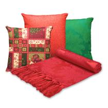 Kit Manta Xale de Sofá com 3 Capas de Almofadas Decorativa de Natal Natalina