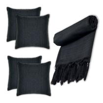 Kit Manta xalé de sofá e cama Lisa com 4 almofadas cheias Decoração