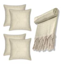 Kit Manta xalé de sofá e cama Lisa com 4 almofadas cheias Decoração