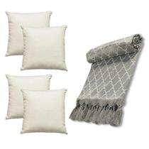 Kit Manta Xale de Sofá Grande Colmeia 2,80 x 2,20 com 4 Capas de Almofadas