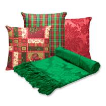 Kit Manta Xale de Sofá Natalina com 3 Capas de Almofadas Decorativas de Natal