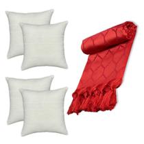 Kit Manta Xale para Sofá Com 4 Capas de almofadas Decorativas Colmeia