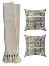 Kit Manta Xale Para Sofá Luxo Bege Cru + 2 Capas De Almofadas Kit Manta Xale Para Sofá Luxo Bege Cru + 2 Capas De Almofadas