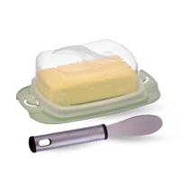 Kit Manteiga 2 pc (1 manteigueira com tampa plástica e 1 espátula p/manteiga de inox 20cm)