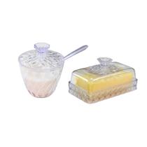 Kit Manteigueira Açucareiro Acrílico Mesa Posta Glamour Porta Manteiga Açúcar Luxo Transparente