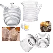 Kit Manteigueira Francesa + Açucareiro + Leiteira de Vidro Colméia Lyor