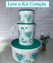 kit Mantimento Com 3 Peças Tupper Caixa Coração Verde Tupperware kit Mantimento Com 3 Peças Tupper Caixa Coração Verde Tupperware