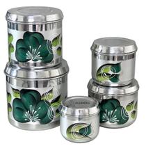 Kit Mantimentos Com 5 Peças Organizador Pote Flor Verde Decorado Conjunto Arroz Açúcar Café Farinha Kit Mantimentos Com 5 Peças Organizador Pote Flor Verde Decorado Conjunto Arroz Açúcar Café Farinha