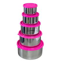 Kit Mantimentos Com 5 Peças Prata/Pink Organizador Pote Conjunto Arroz Açúcar Café Farinha