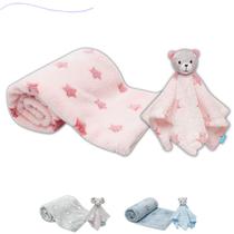 Kit mantinha cobertor infantil soninho do bebe poliéster pelucia macia com naninha aconchegante buba