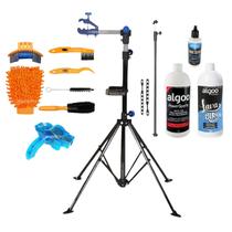 Kit Manutenção Bike Tripé Cavalete + Kit Algoo Limpeza Desengraxante Lava Bikes e Cera Lubrificante