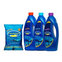 Kit manutenção limpeza piscina neoclor - cloro 1kg 3 em 1 - clarificante 1l - bordas 1l - ph+ 1l