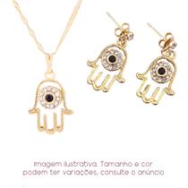 Kit Mão de Fátima Hamsá com Strass - Colar + Brinco - Sunshine Cristais