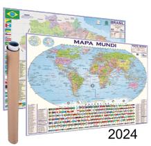 Kit Mapa Mundi + Brasil Escolar 120 X 90cm - Enrolado + Tubo