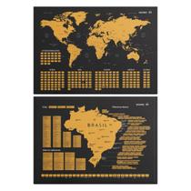 Kit Mapas Mundi E Brasil Raspadinha Quadro Decoração Viagem