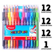 Kit maped 12 canetinhas + 12 lapis de cor + 12 gizes de ceras + 1 apontador arte