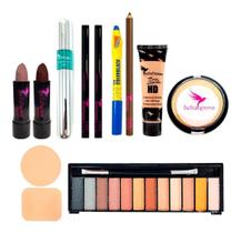 Kit Maquiagem 12 Itens Nude Base Pó Batom Lápis Rimel Luxo Kit Maquiagem 12 Itens Nude Base Pó Batom Lápis Rimel Luxo