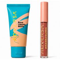 Kit Maquiagem Adversa Base Líquida Matte Tom Médio Claro 250 + Batom Líquido Matte Fechou Longa Duração Kit Maquiagem Adversa Base Líquida Matte Tom Médio Claro 250 + Batom Líquido Matte Fechou Longa Duração