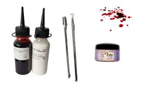 Kit Maquiagem Artistica Latex + Sangue Falso+ + Massa + Espatulas