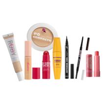 Kit Maquiagem Base Corretivo Pó Mascara Cílios Blush Lápis