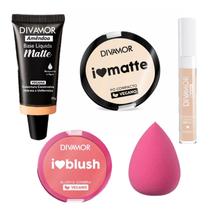 Kit Maquiagem básica Divamor com Base Pó Corretivo e Blush Kit Maquiagem básica Divamor com Base Pó Corretivo e Blush