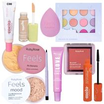 Kit Maquiagem com Base Corretivo Pó Blush Máscara para cílios Paleta de sombras Primer