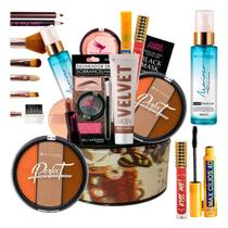 Kit Maquiagem Com Maleta Base Pó Compacto Batom Sombra Rímel Kit Maquiagem Com Maleta Base Pó Compacto Batom Sombra Rímel