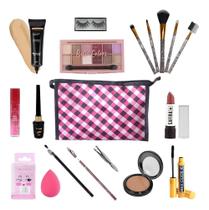 Kit Maquiagem Completo 18 Pçs: Base, Rímel, Sombras - Clara